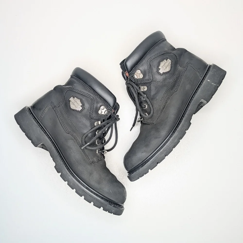 Harley Davidson Badlands Motorcycle Boots Black Leather Lace Up Men's Size 9